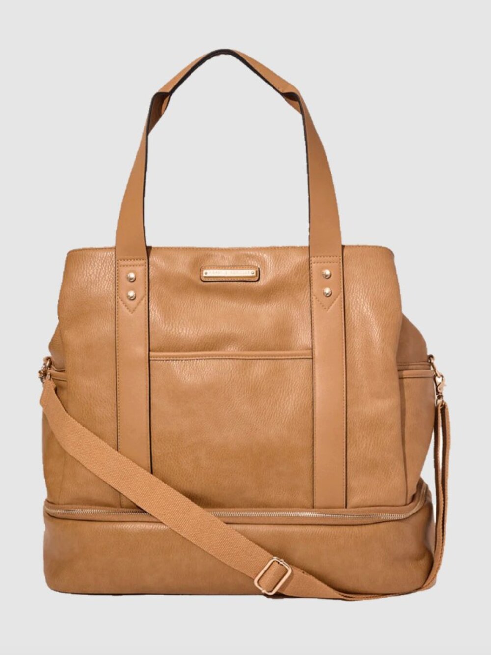 Poppy & Peonies Pink and Aqua Striped Canvas Tote with White Straps and Tan Trim - Picture 9 of 11